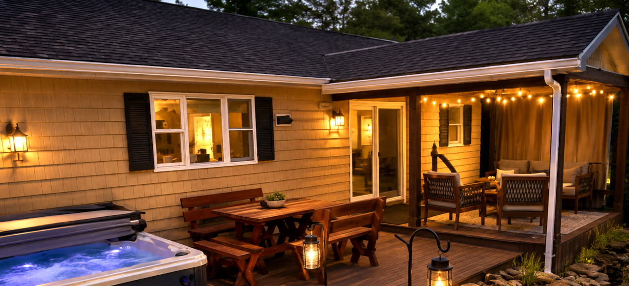 Patio hot tub brightened