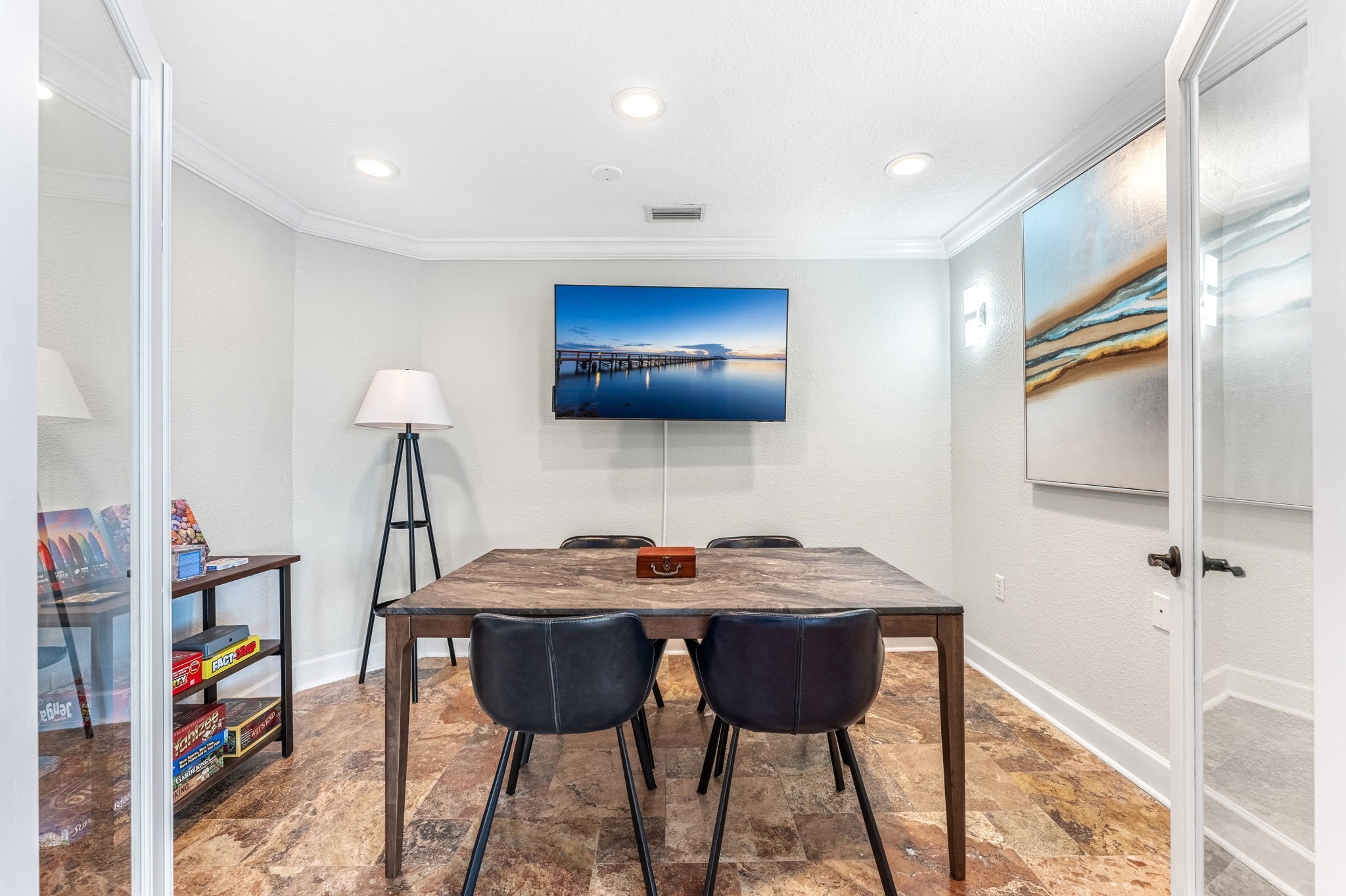 Enjoy family game nights or work in this closed area.