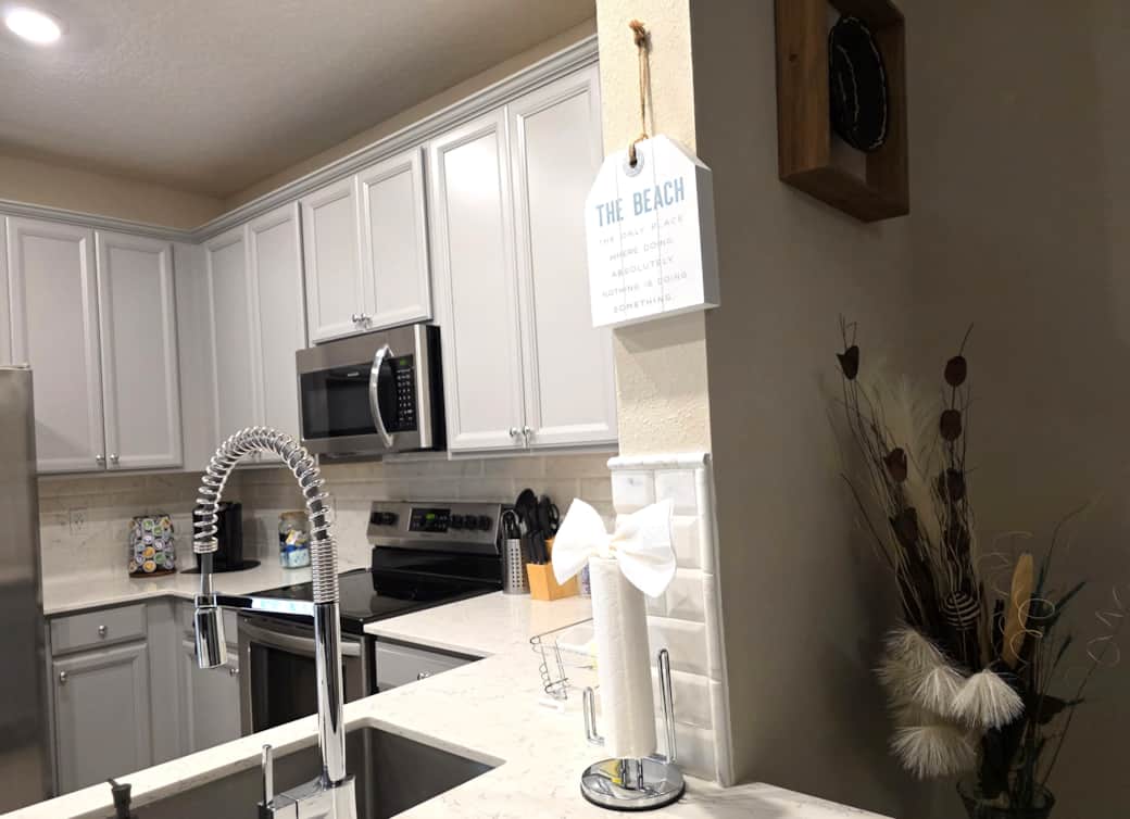 Bright, modern kitchen makes eating in convenient