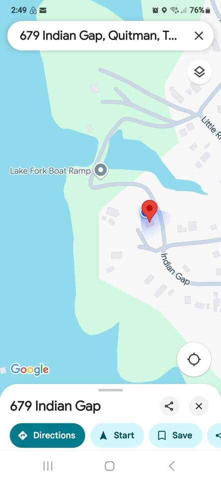 Cabin is red pin and boat ramp is right in front Cabin is red pin and boat ramp is right in front