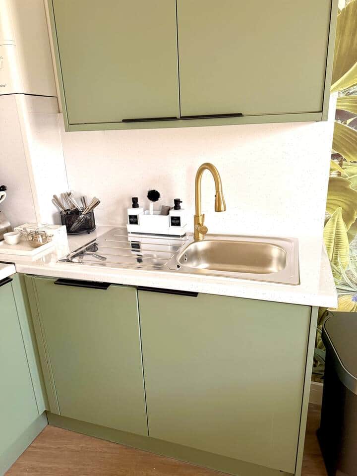 Modern kitchen. Inline filter for clean drinking water
