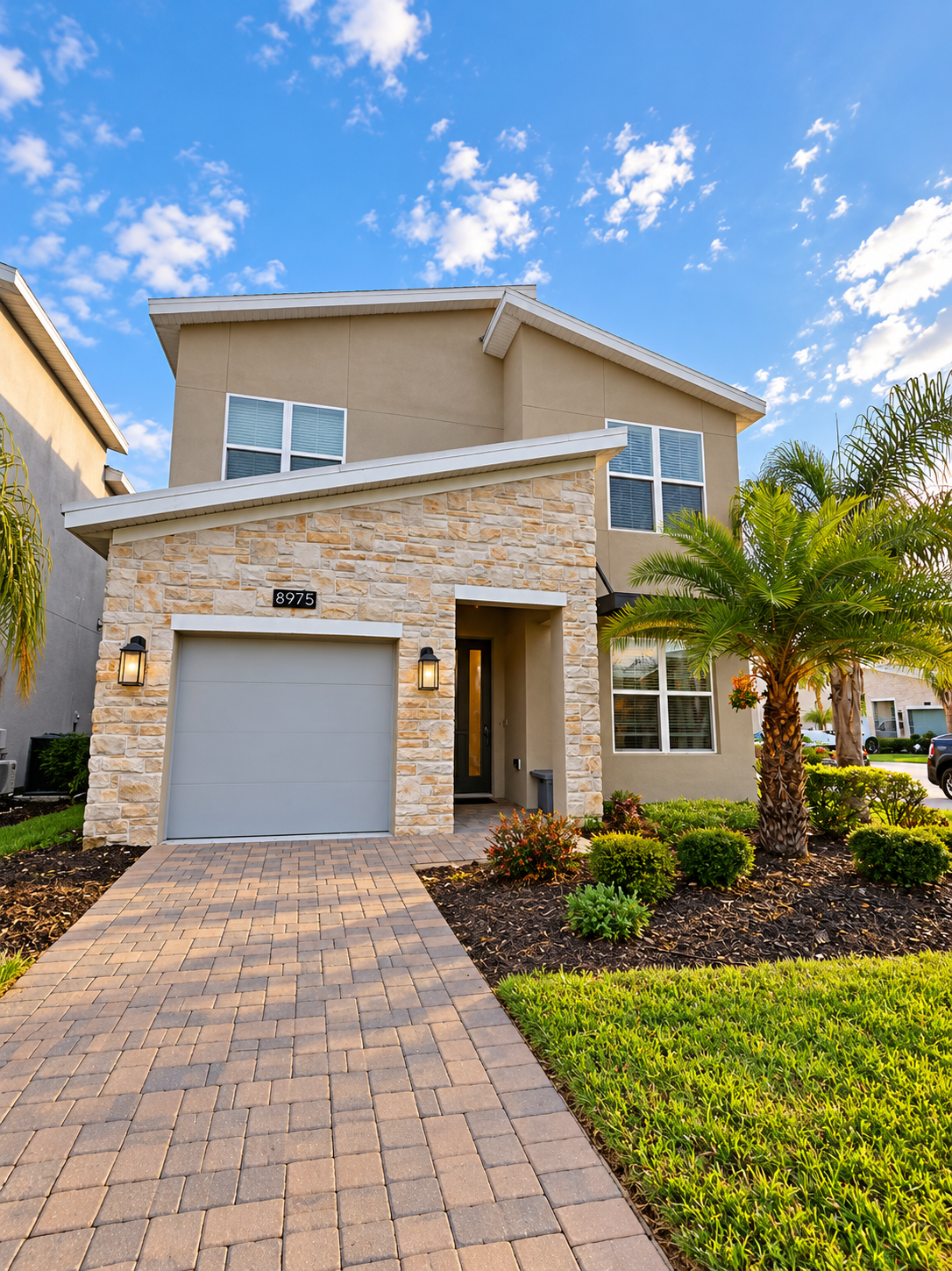 Modern Suburban Home with Palm Landscaping