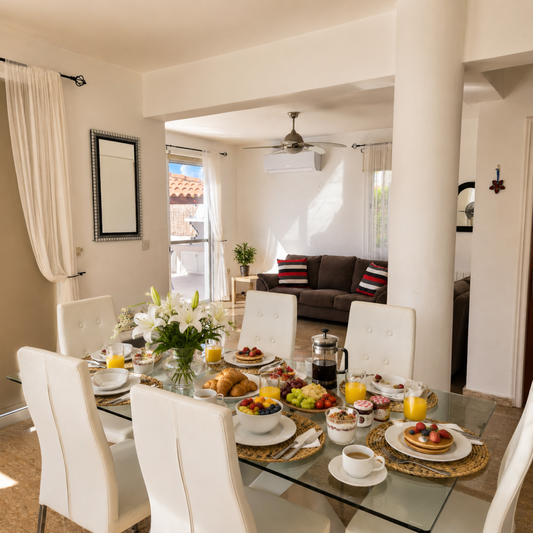 Bright Mediterranean dining area
