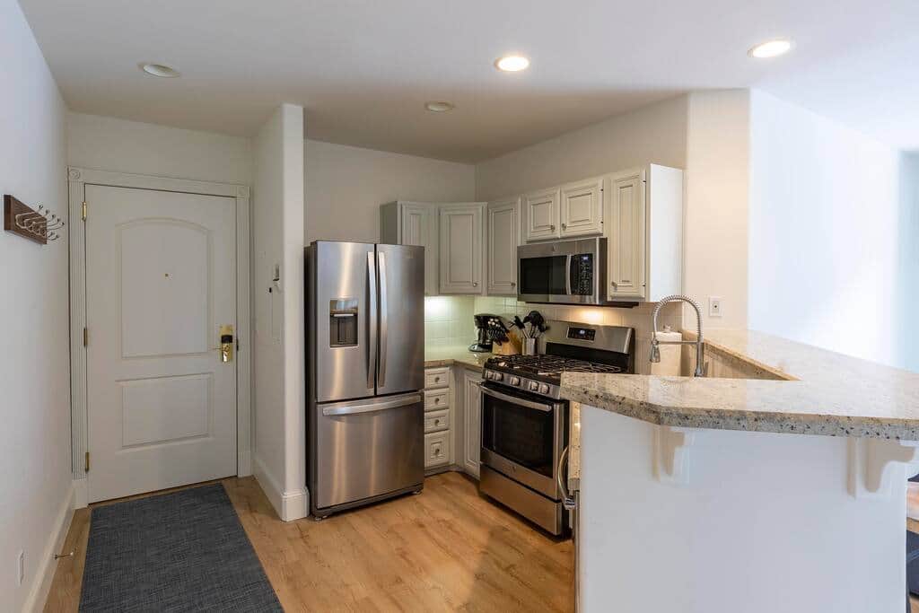New stainless steel appliances and faucet. 