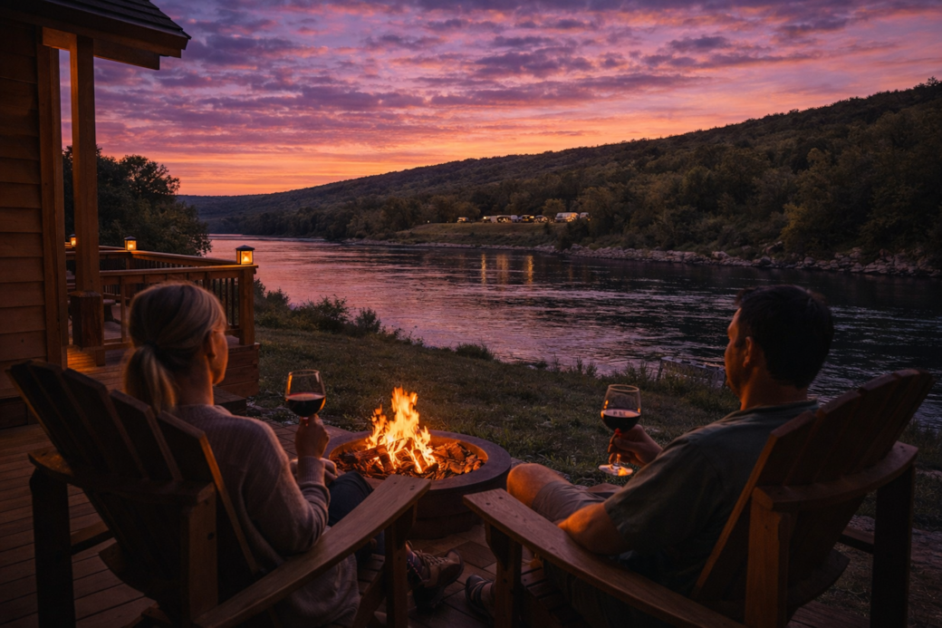 Couple looking over river