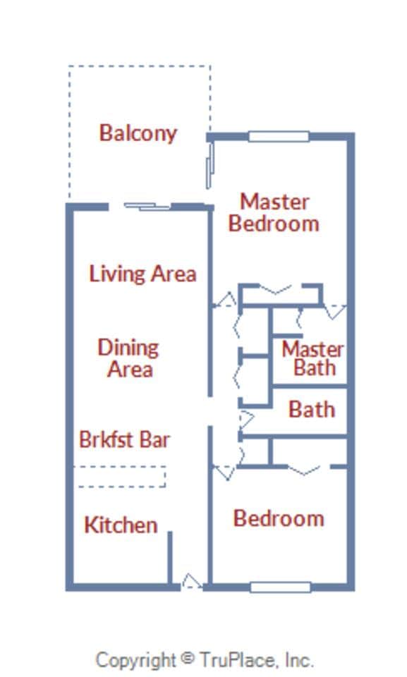 Floor plan of unit. (Breakfast bar has been removed to create more open space)
