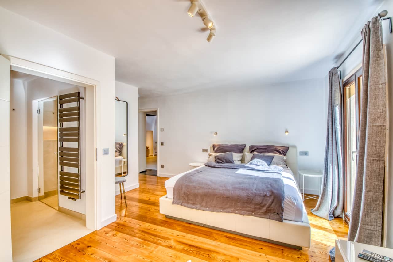 Bedroom with curtains