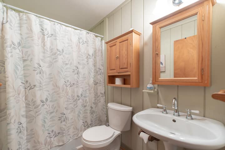 Modern comfort, mountain style - the bathroom offers the perfect blend of cleanliness & relaxation.
