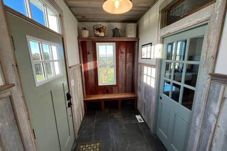 Entry with foot lockers and coat hooks