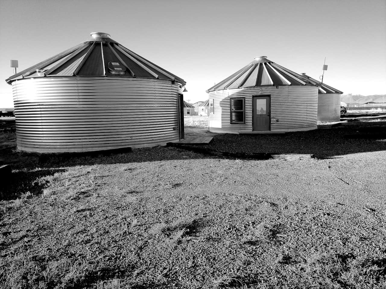 Grain Bins Exterior Black & White