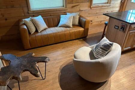 Living room seating to enjoy streaming your favorites via WiFi with Roku TV and bluetooth speaker
