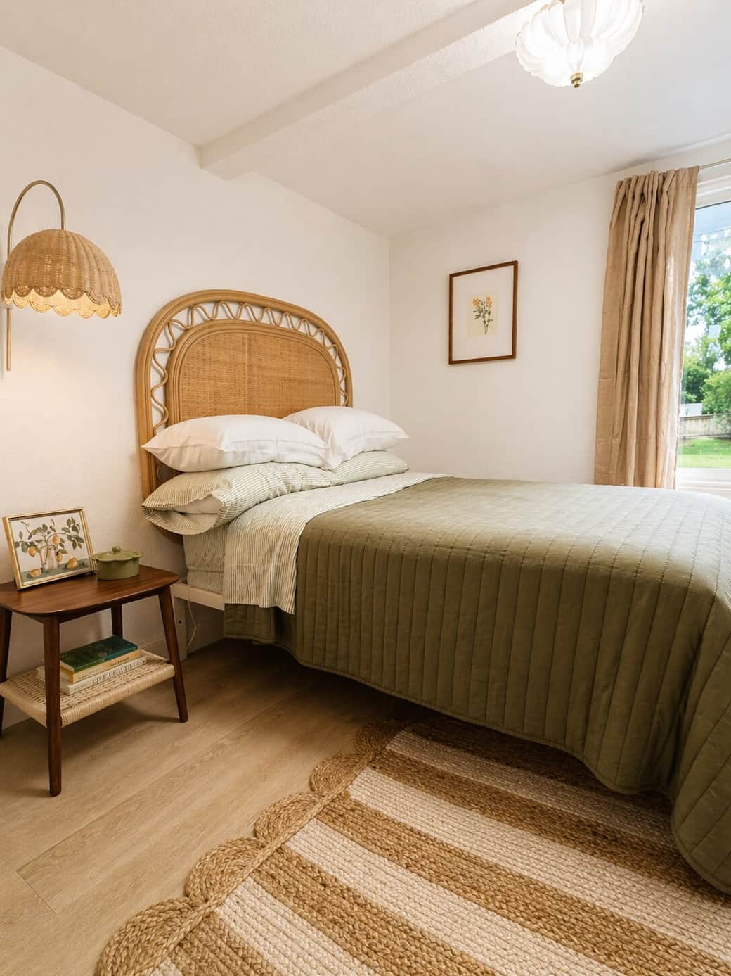 A softly styled retreat with scalloped accents throughout, from the statement lamp to curated decor. This full-size bedroom is layered with cozy linens, warm wood tones, and vintage touches, creating a space that feels relaxed, refined, and inviting.