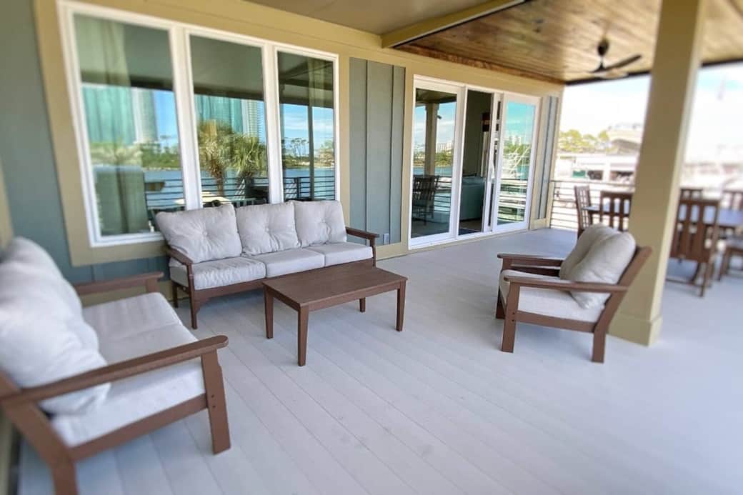 Relax out on the beautiful deck complete with New outdoor furniture, ceiling fan, BBQ and dining table.  