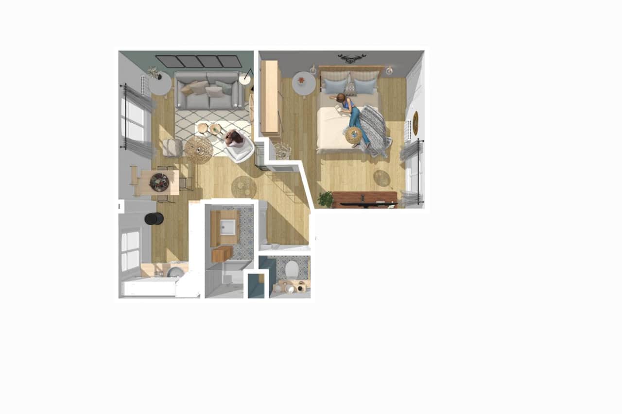 Plan 3D : Appartement cosy et fonctionnel, chaque espace pensé pour un séjour confortable et pratiqu