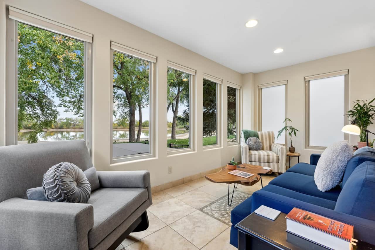 Glass sunroom conversation area