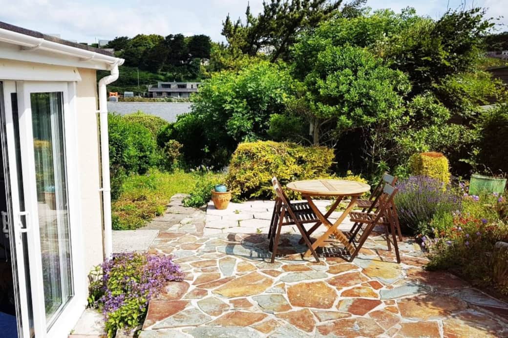 Patio with sea views.