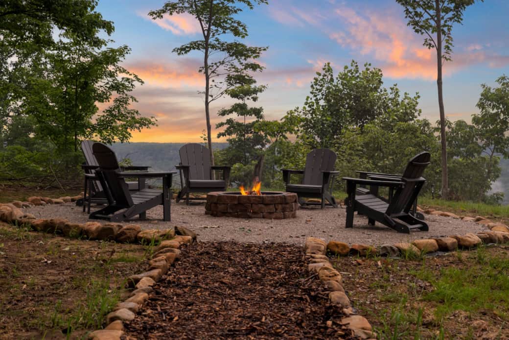 Relax at the firepit with 8 comfortable Adirondack chairs Relax at the firepit with 8 comfortable Adirondack chairs