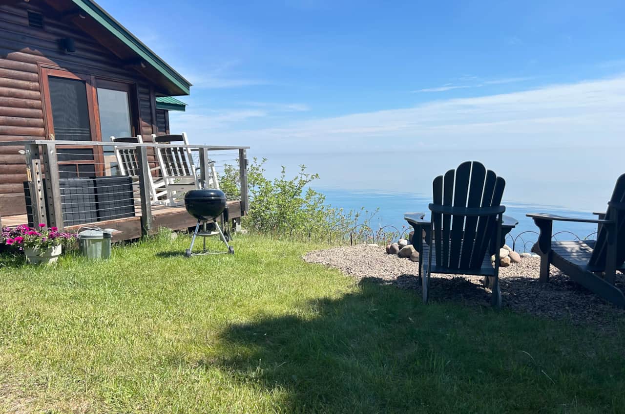 Fire pit perched above Lake Superior