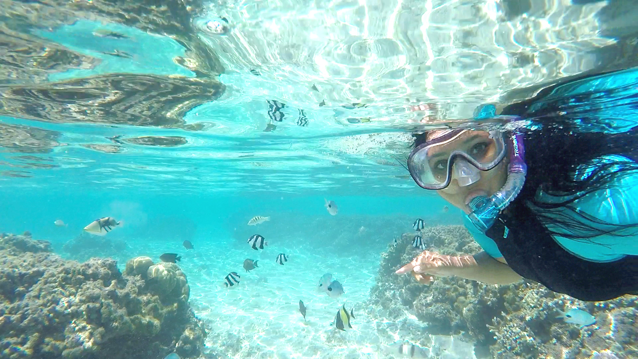 femme fait de la plongée dans eau turquoise
