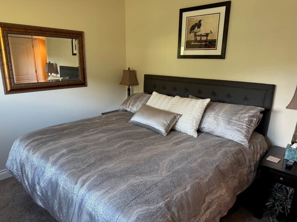 King Size Bed, high count cotton sheets. Adjustable base with controller.
