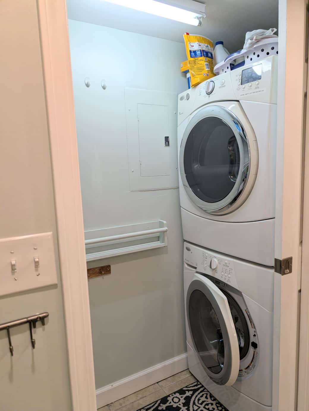 FUll sized laundry and shoe/wine storage