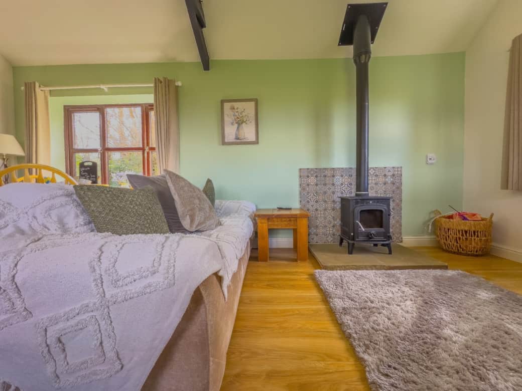 Living room with log burner