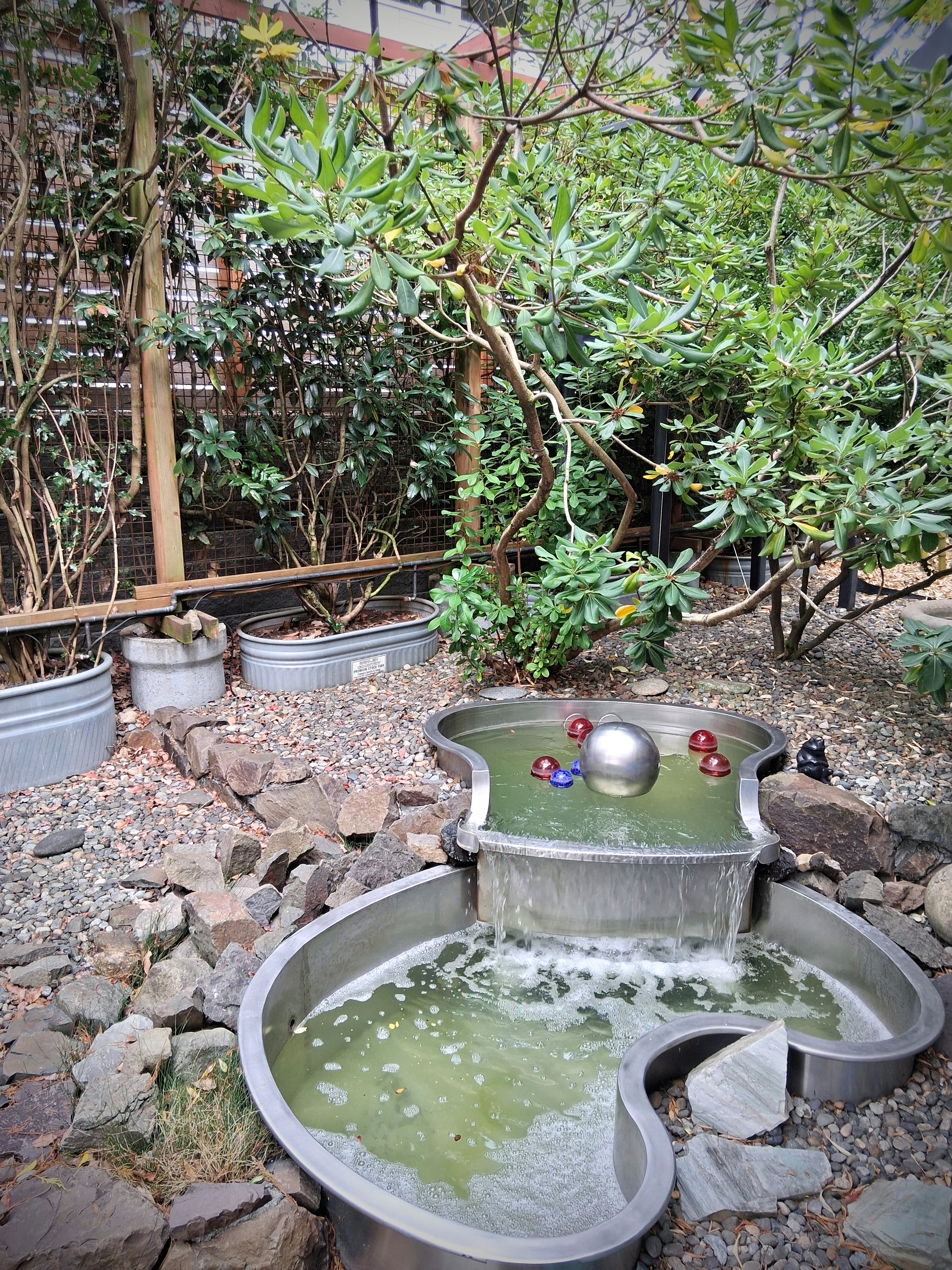 The big fountain on the west side of our shared garden can be easily heard from cracked windows in both bedrooms.