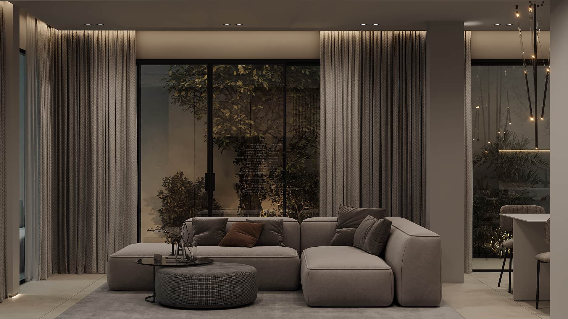Full living area of AZULIS Athos villa at night in Golfo Aranci, by RENTAL12