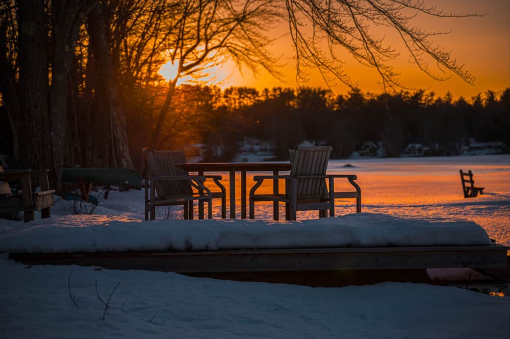 Winter sunset on the waterfront deck. Winter sunset on the waterfront deck.