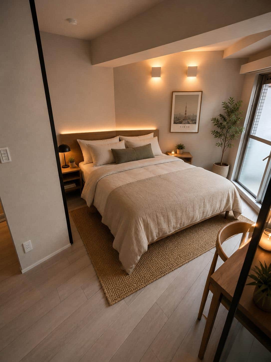 Light-filled bedroom designed for restful nights and comfortable living. 