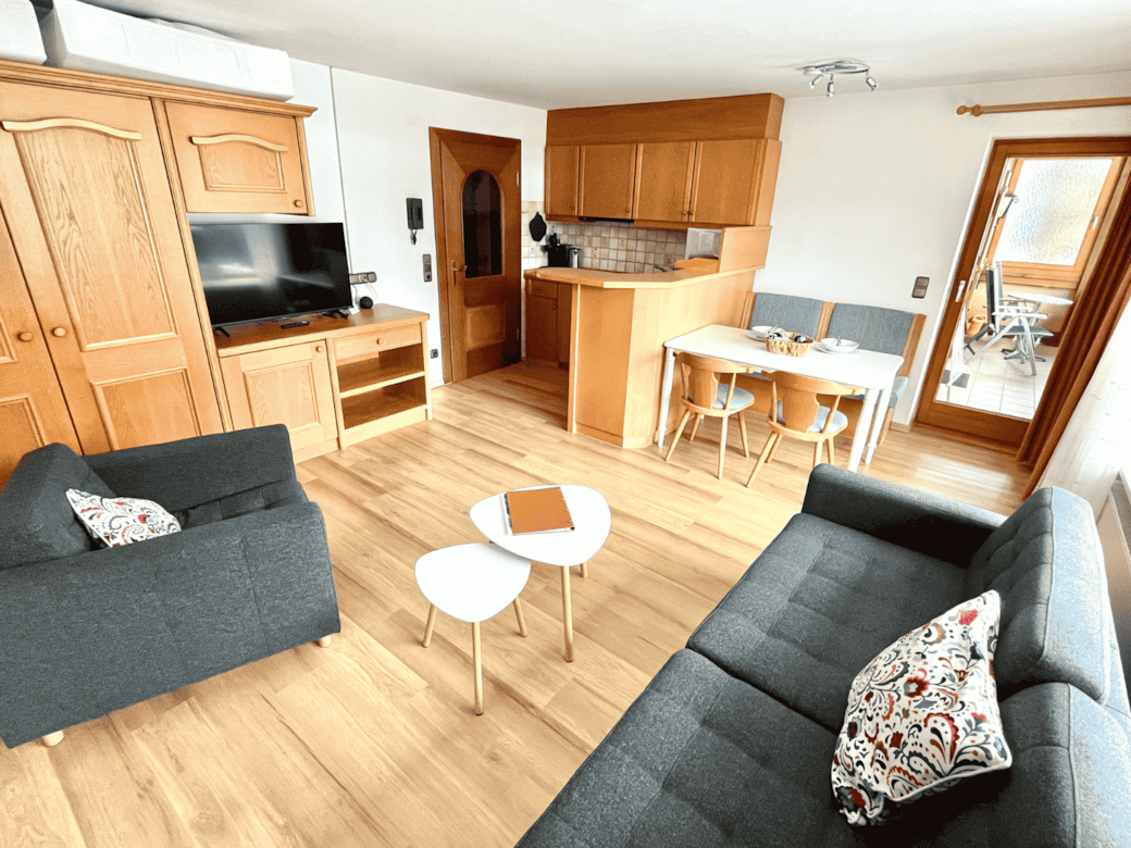 Wohnzimmer mit TV und Sofabett