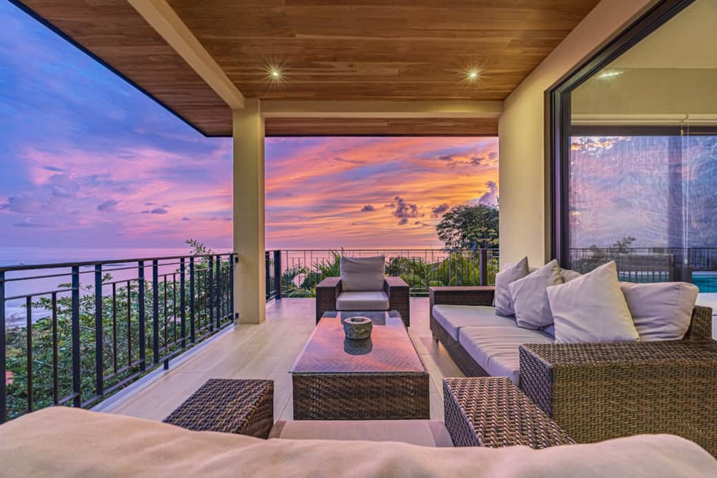 Outdoor lounge with ocean and sunset views form every angles.