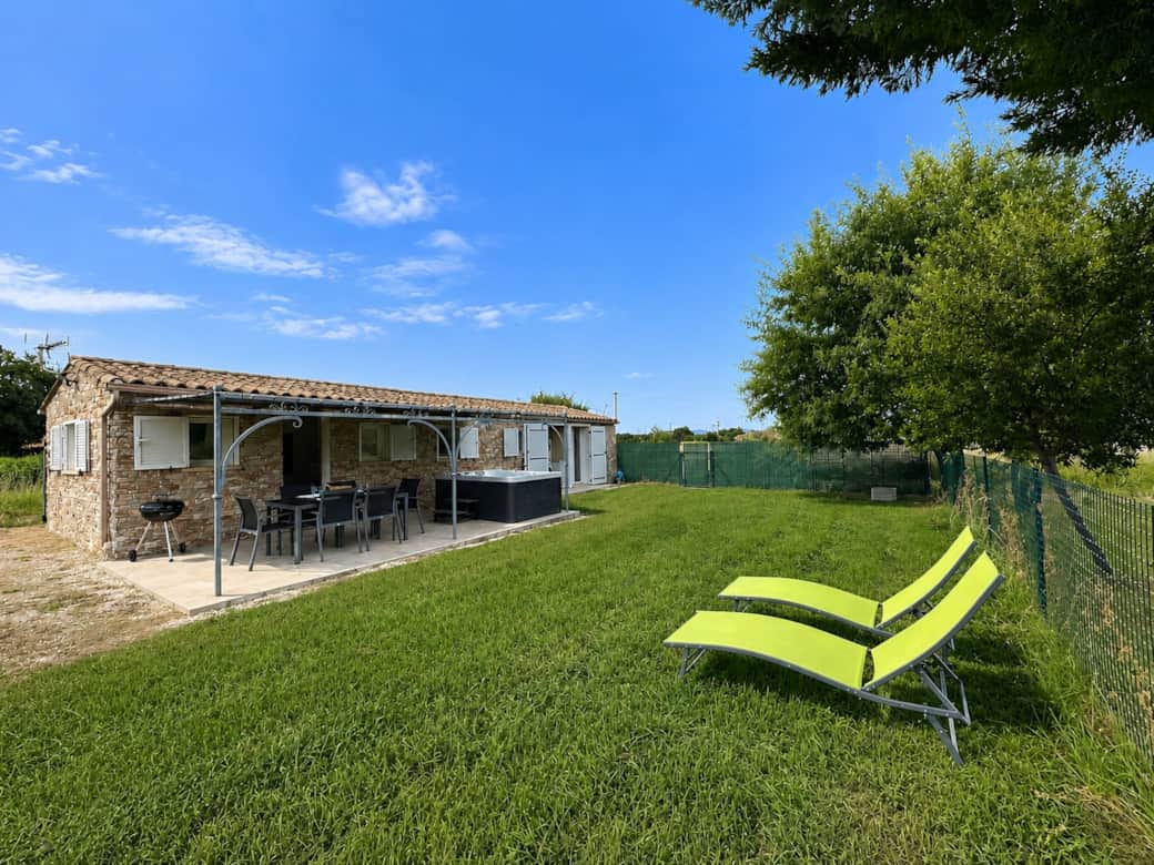 Jardin, jacuzzi, table, transat