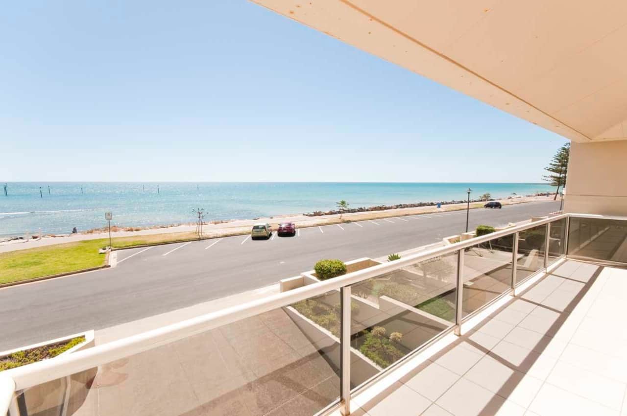Views of Glenelg North Beach from living room balcony 