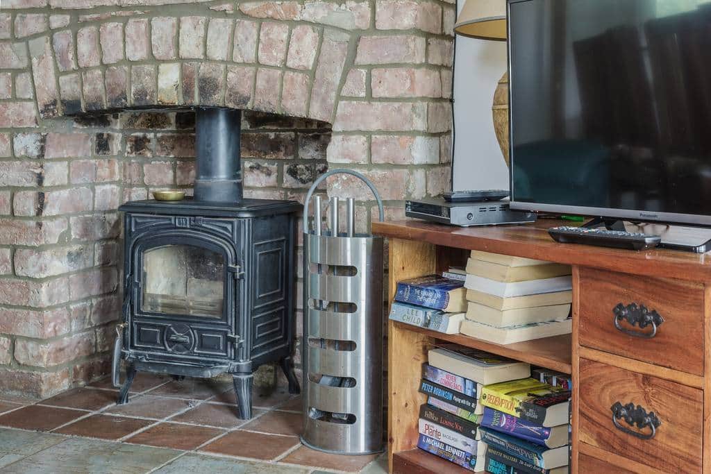 Wood burning stove in living area Wood burning stove in living area