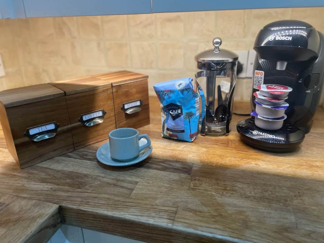 Coffee Tassimo and Cafetiere at Bluebirds Ramsgate Holiday cottage