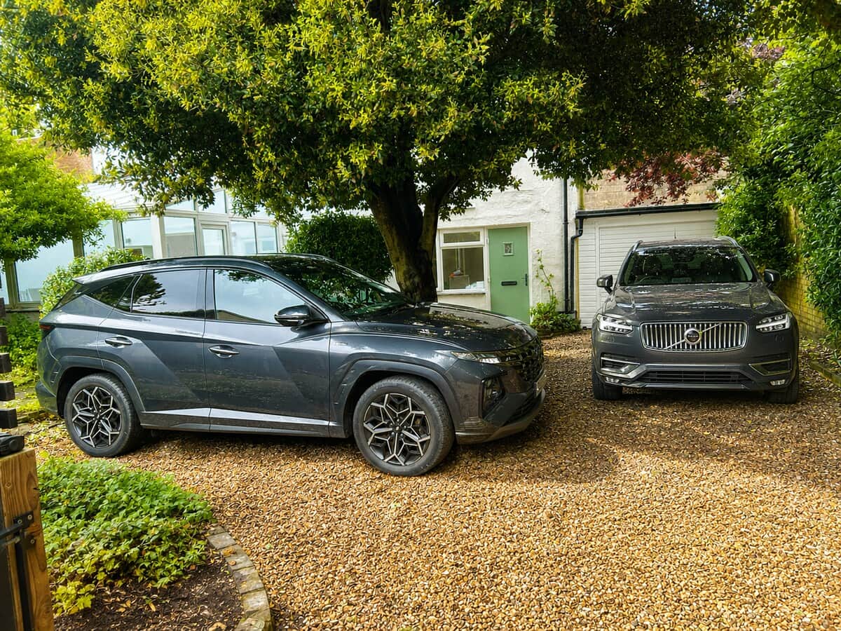 Parking for two cars, with space for three when carefully arranged, all securely behind the gates.