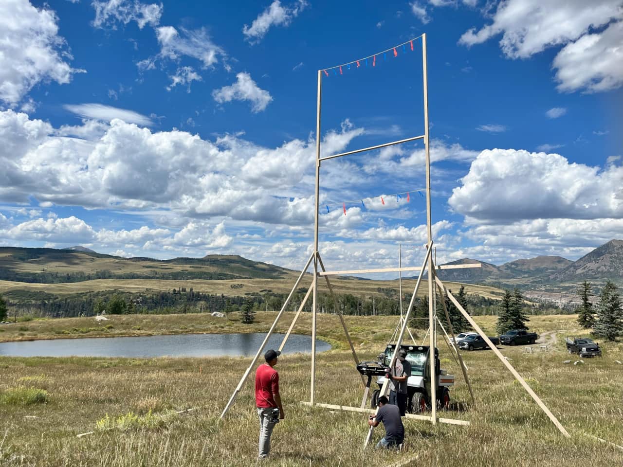 Story pole setup in at potential home build site in West Meadows