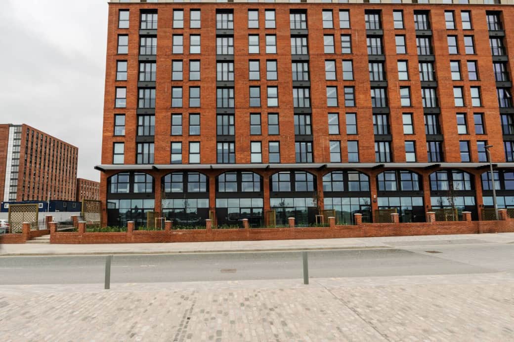 Building exterior facing the river.