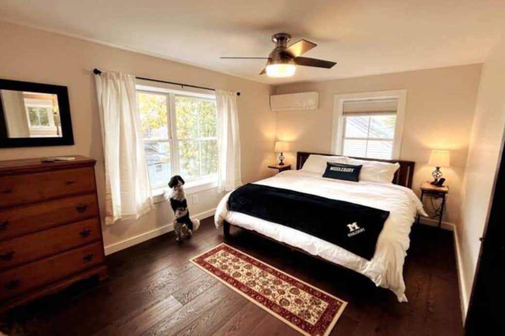 Brand new king bed waits for you in this beautiful master bedroom with maple dresser. The bedrooms are both equipped with high efficiency heat pumps that provide both heating and cooling. 