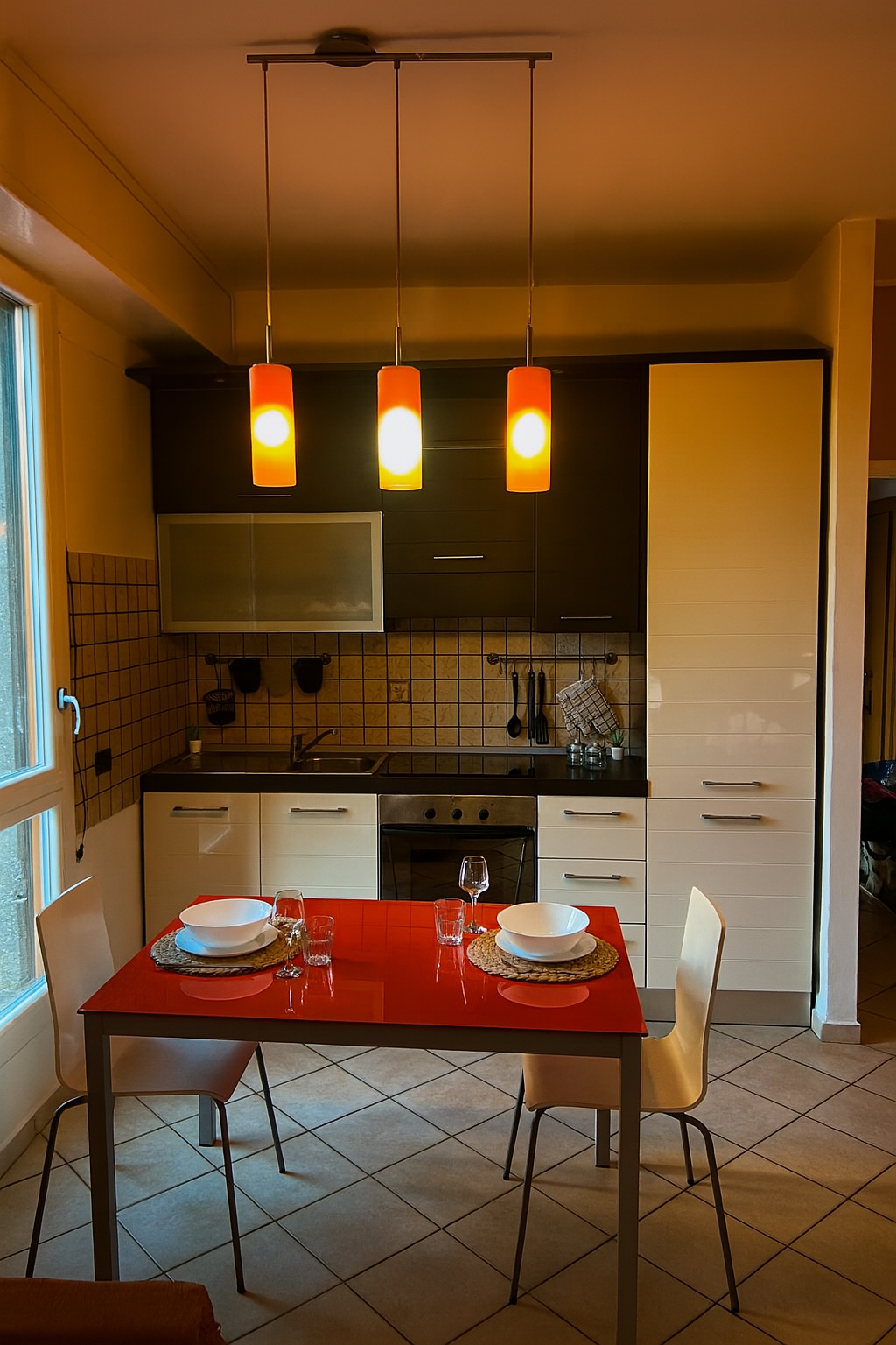 Cucina con tavolo da pranzo