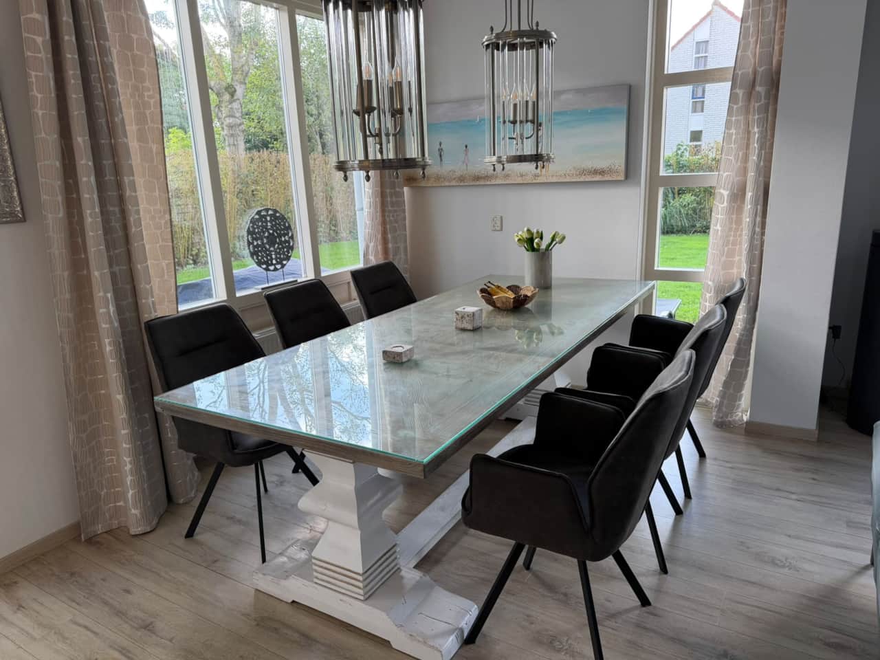 Ferienhaus Villa Relax Ooghduyne Esszimmer mit Blick in den Garten
