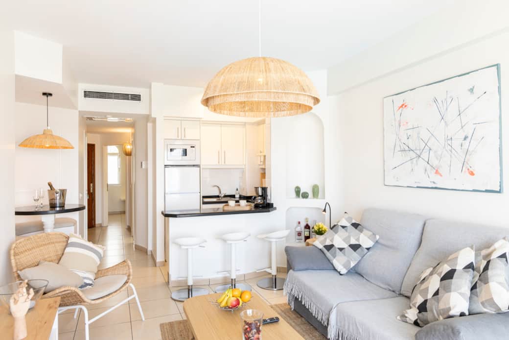 Living room and fully equipped kitchen