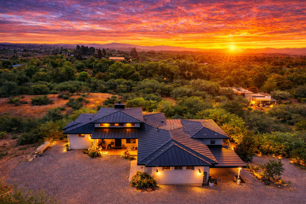 Modern house at sunset in the countryside Modern house at sunset in the countryside