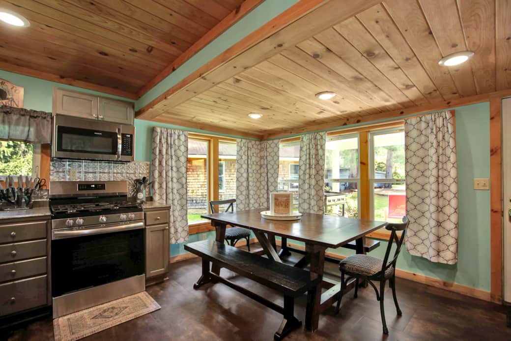 In kitchen dining space, blackstone outdoors