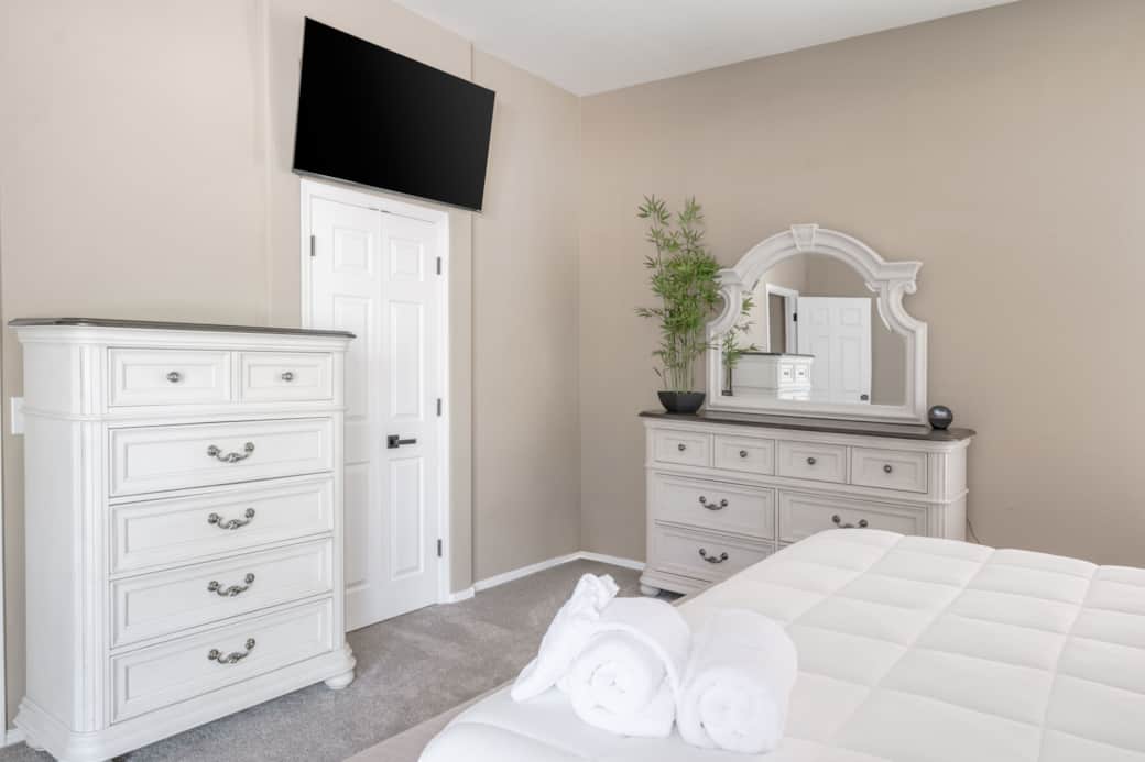 Master Bedroom-King Bed, Private TV & Plenty of Storage