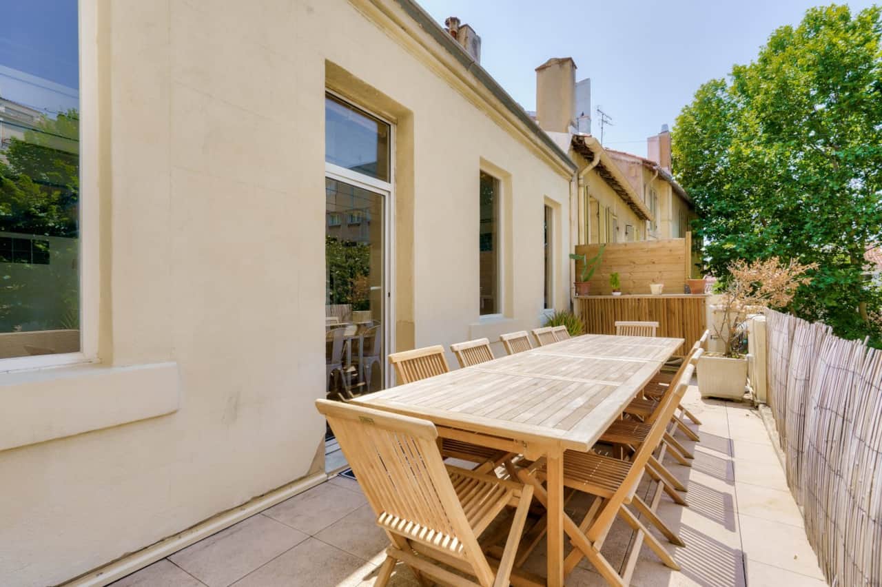 Terrace with dining table