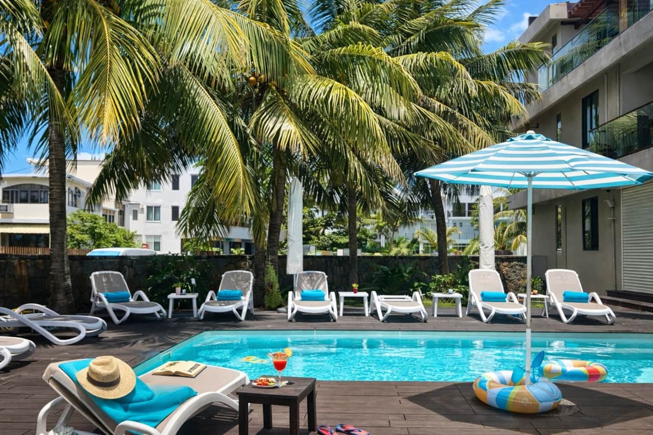 View from the sea to the pool