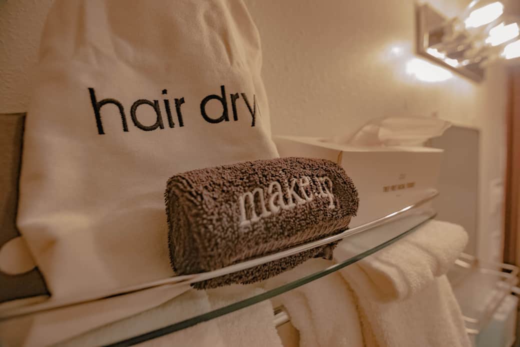 Bathroom essentials & blow dryer.