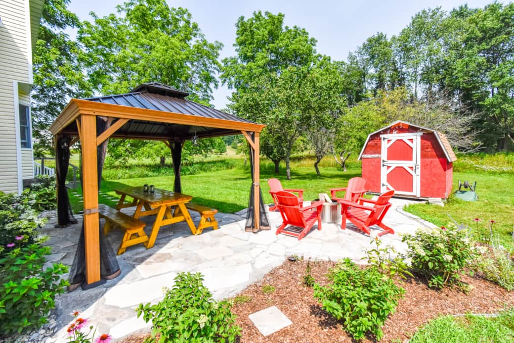The back patio is a great spot for picnics and campfires